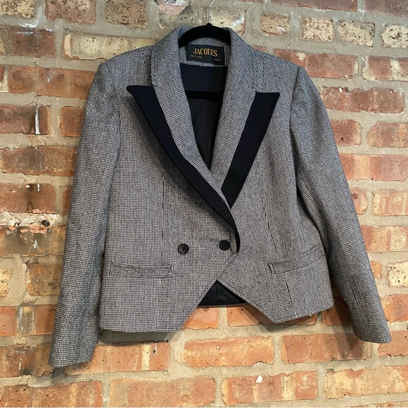 Vintage Jacques Women's Houndstooth Wool Blazer Jacket size 10 grey black blazer - Picture 2 of 9